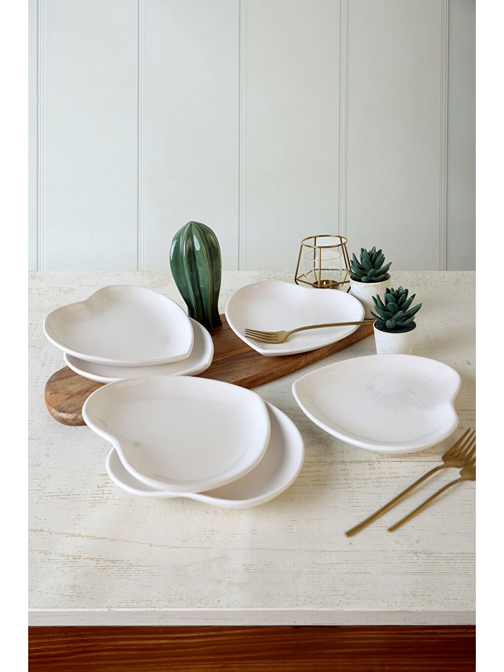 Beyaz Kalp Pasta Tabağı 20 Cm 6 Adet