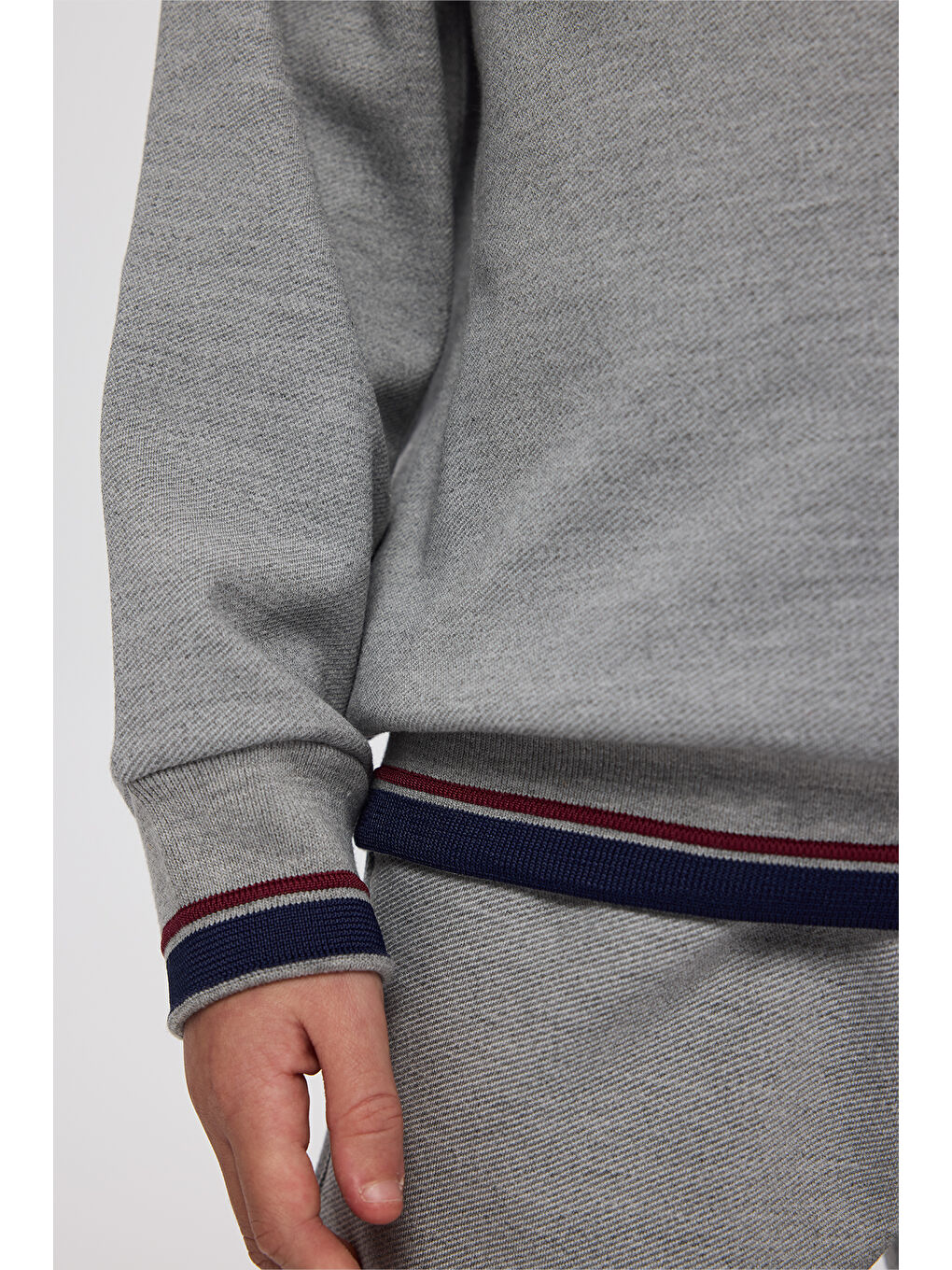Erkek Çocuk Yaka Detaylı Gri-Melanj Sweatshirt-3