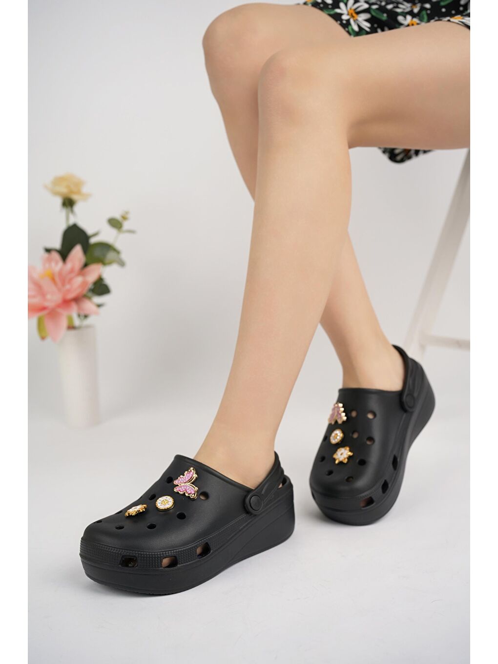 Siyah CRX-TAŞLI Kadın Terlik Plaj Deniz Havuz Terliği-3