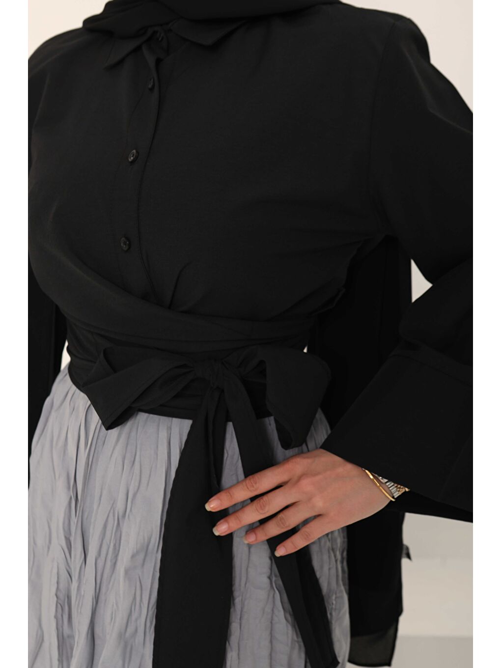 Önden Bağlamalı Gömlek Siyah - 27034-6