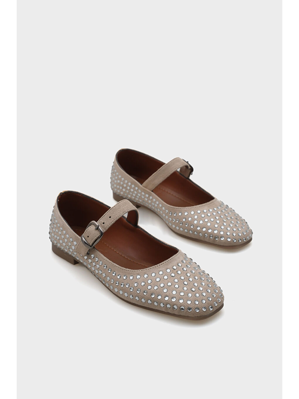 Bej Brandi Kadın Tokalı Taşlı Babet-1