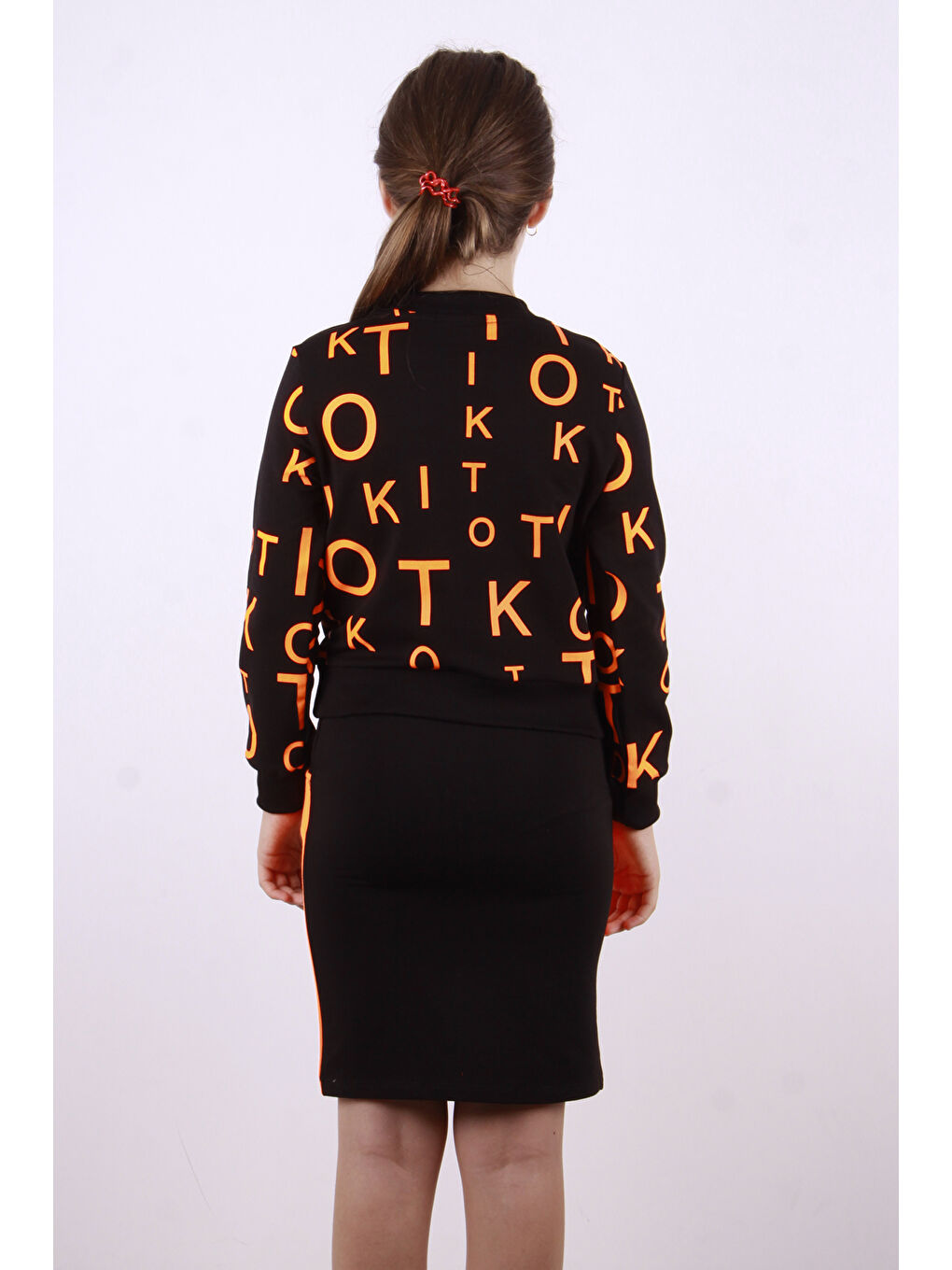 Turuncu Kız Çocuk Baskılı Etekli Takım-2