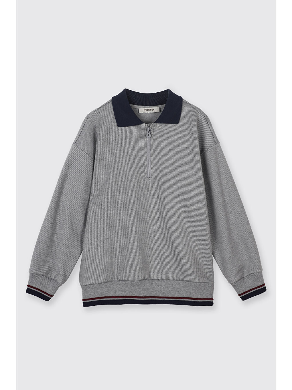 Erkek Çocuk Yaka Detaylı Gri-Melanj Sweatshirt-4