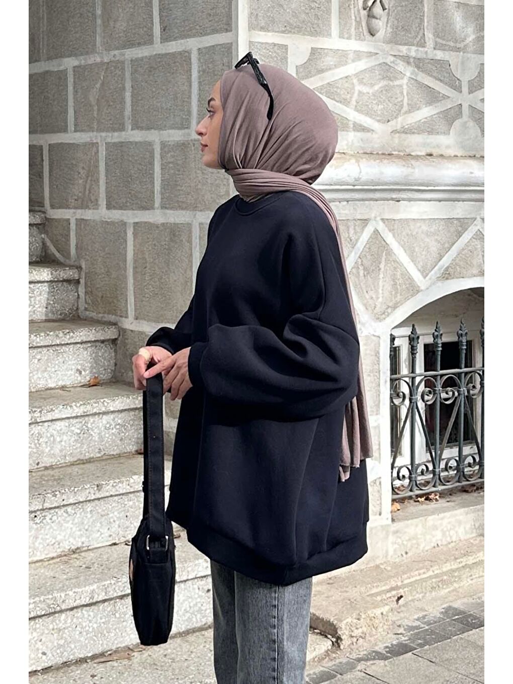 Jasmin Bisiklet Yaka Oversize Sweat Koyu Lacivert-1