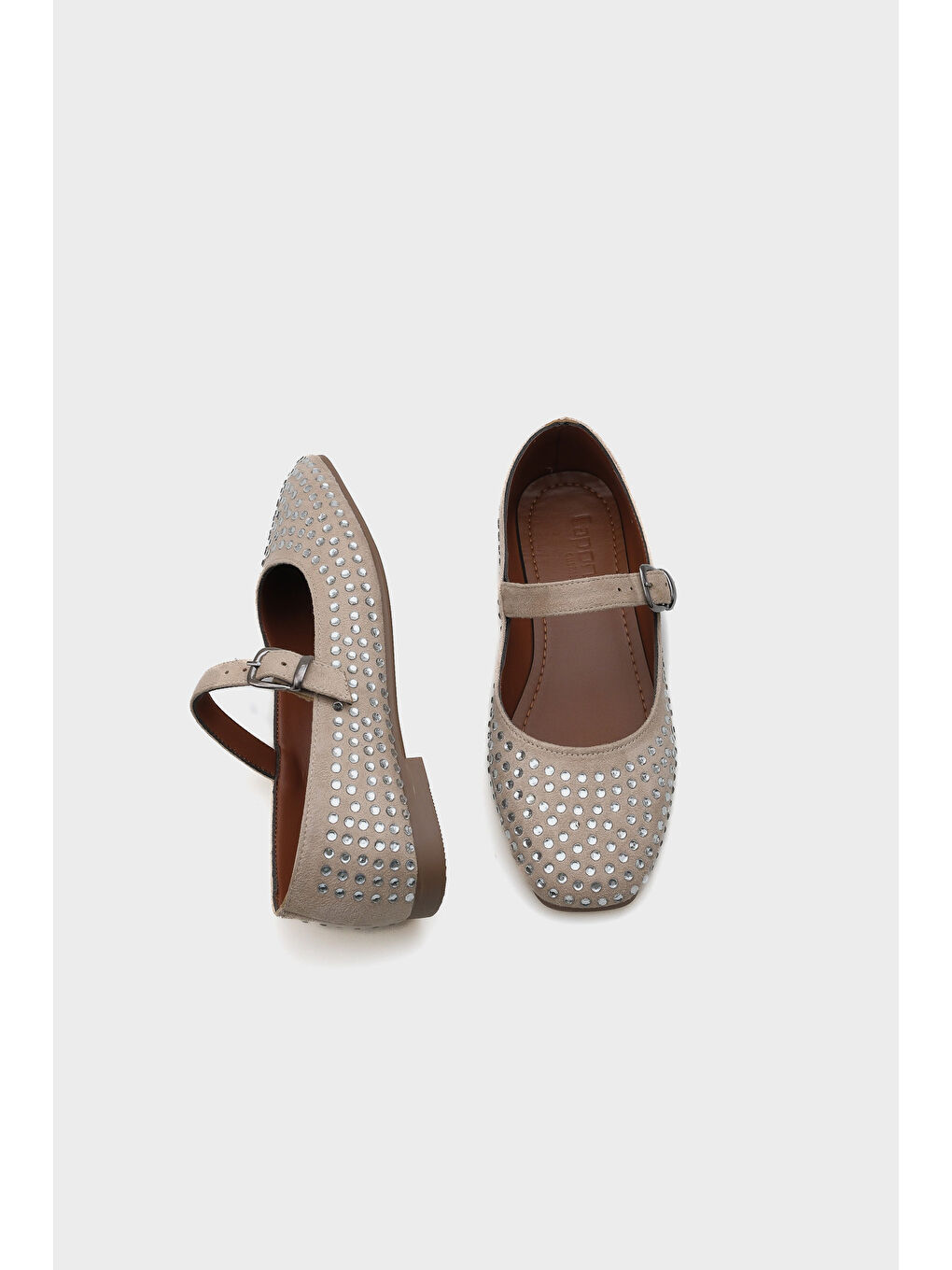 Bej Brandi Kadın Tokalı Taşlı Babet-4