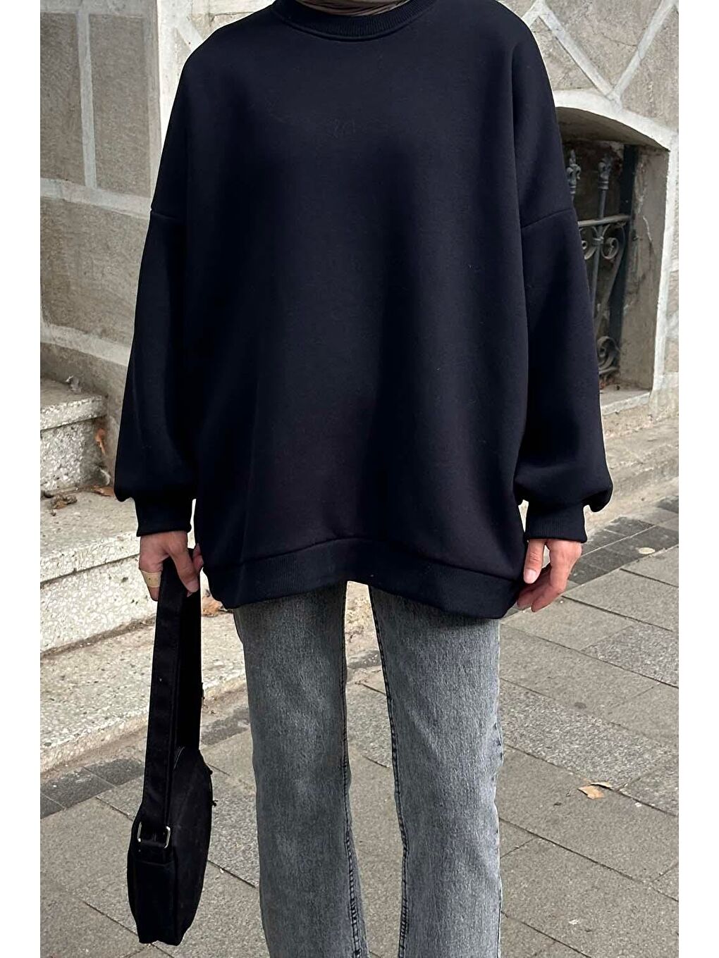 Jasmin Bisiklet Yaka Oversize Sweat Koyu Lacivert-2