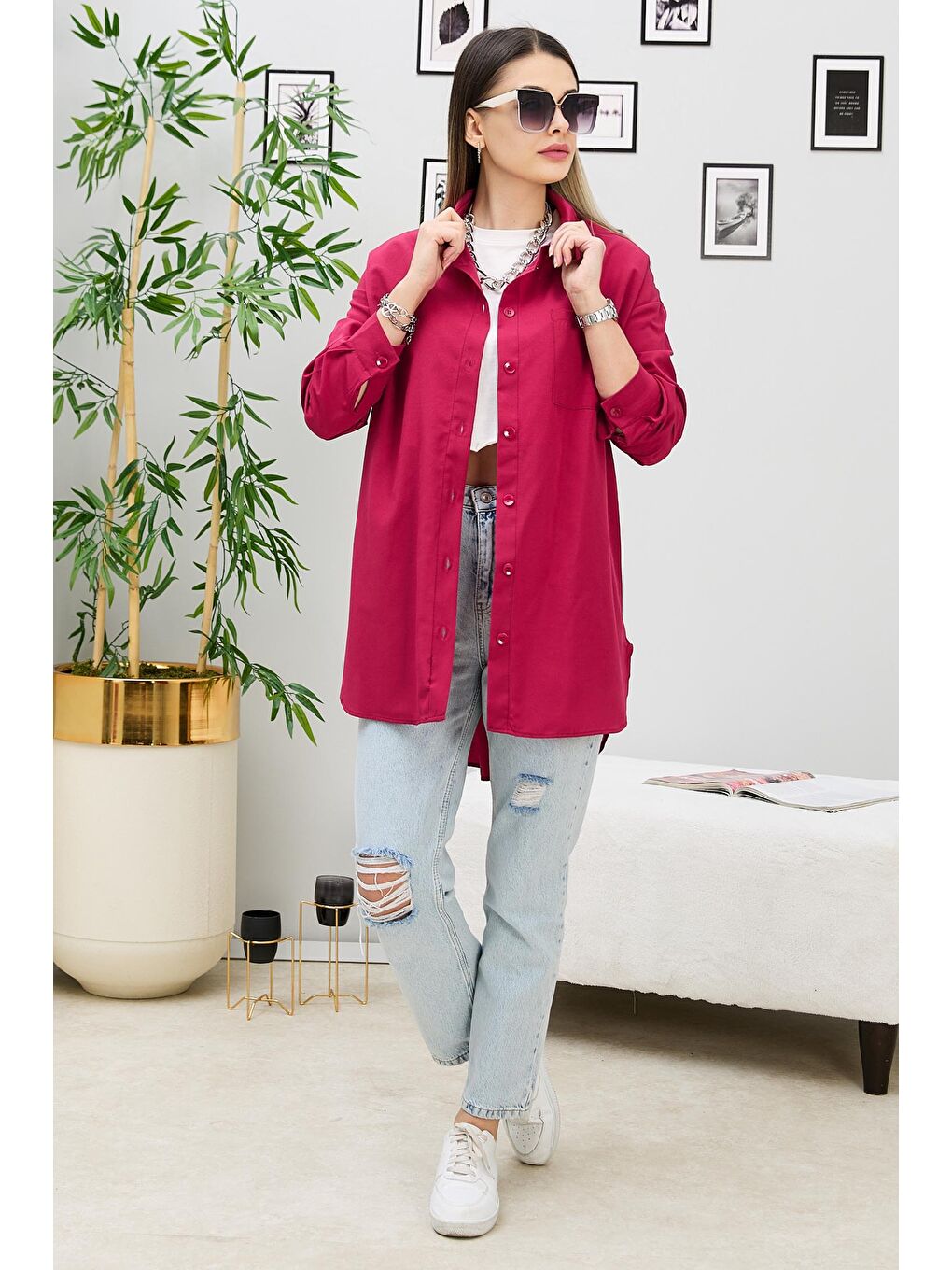 Tek Cepli Gömlek Bordo - 27087-1