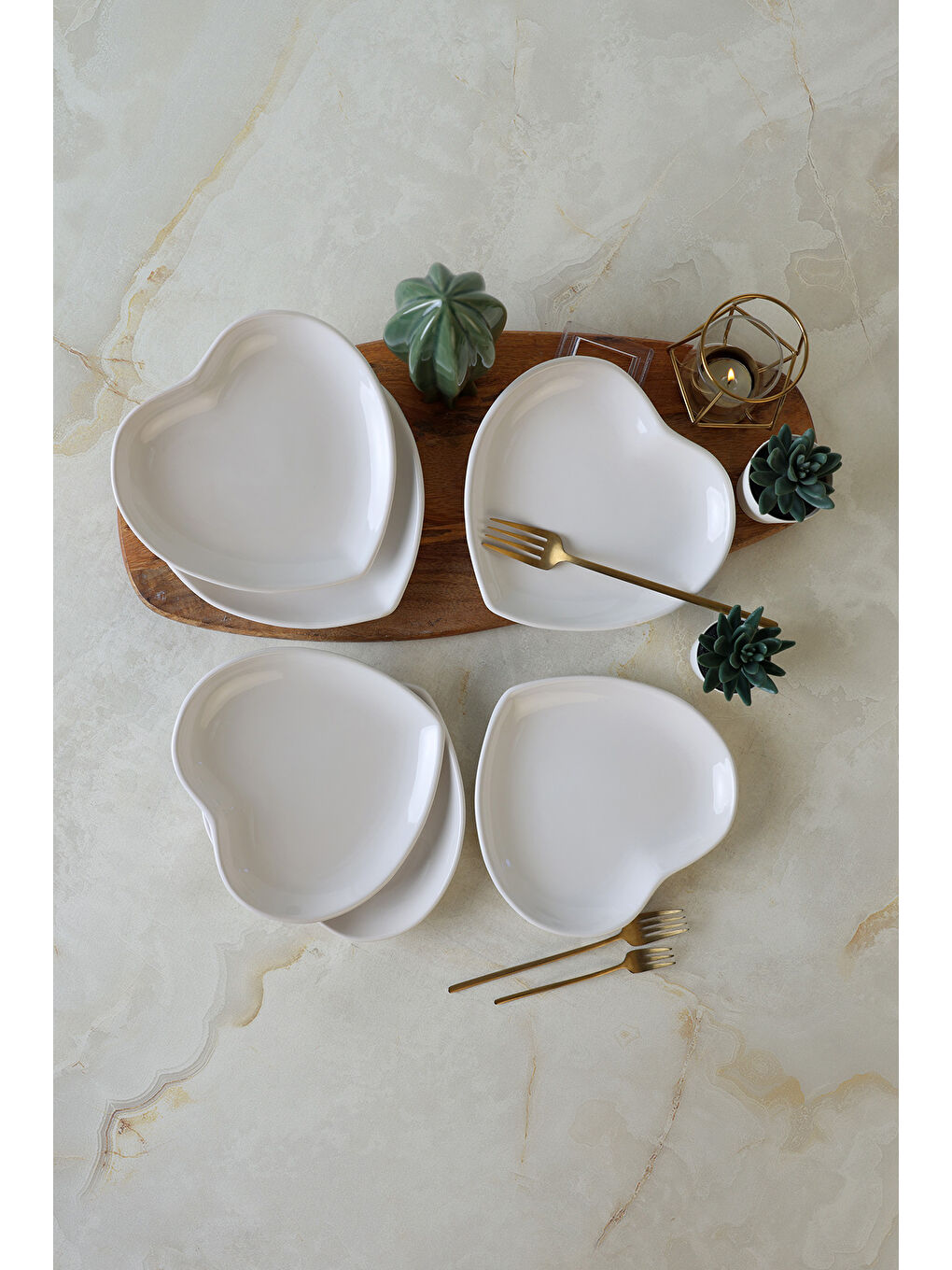 Beyaz Kalp Pasta Tabağı 20 Cm 6 Adet-1