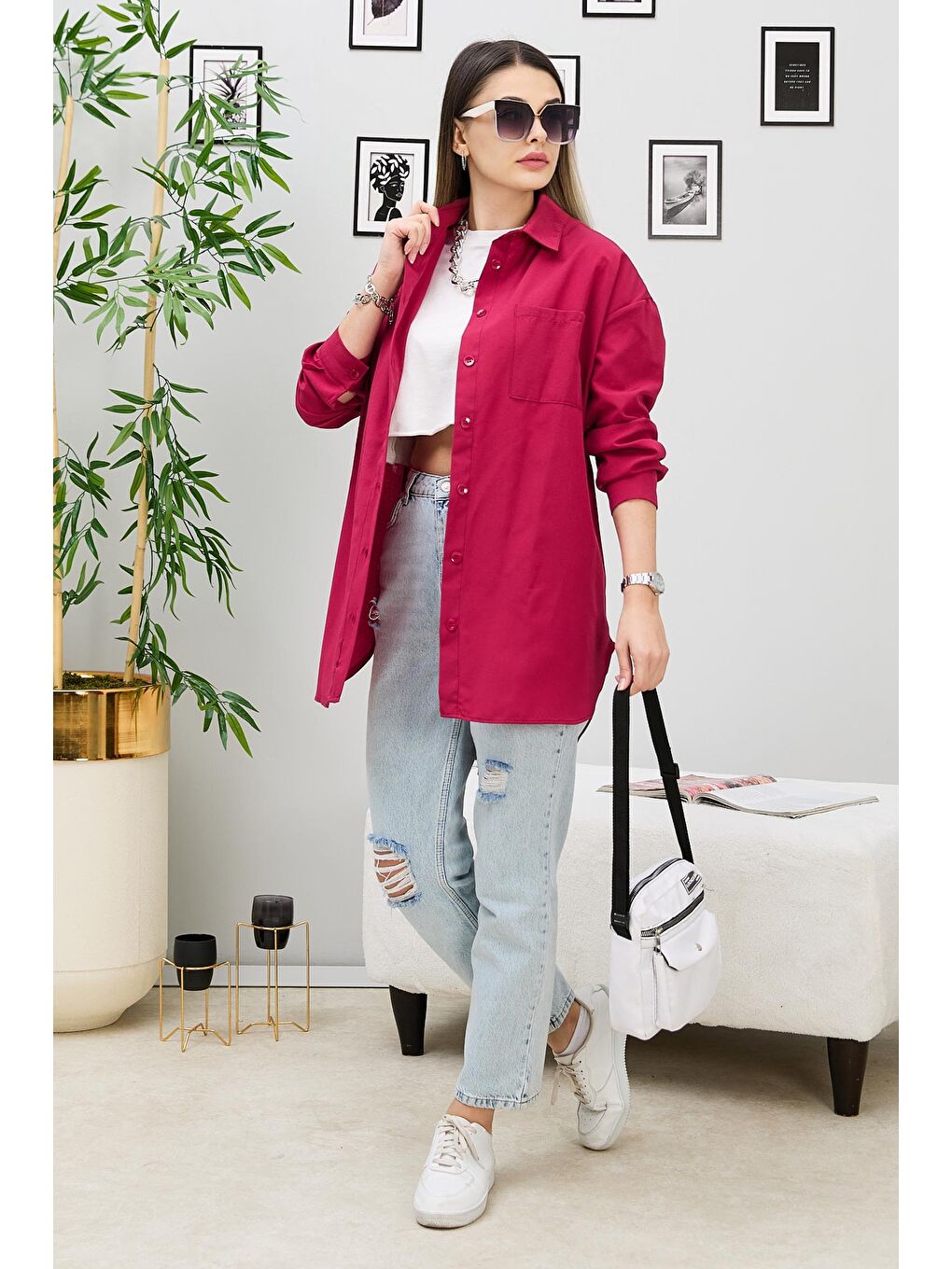 Tek Cepli Gömlek Bordo - 27087-3