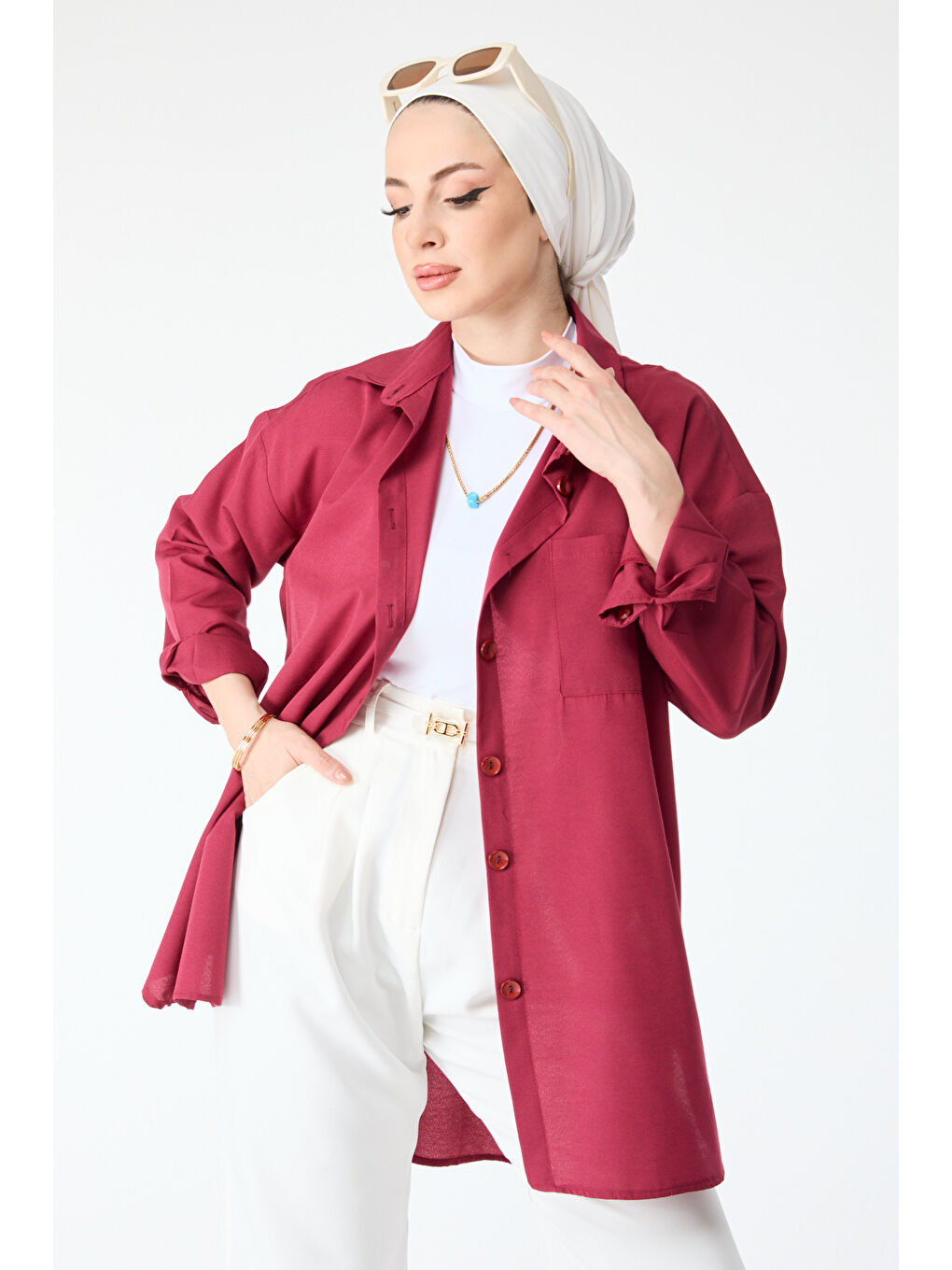 Tek Cepli Gömlek Bordo - 27087-7