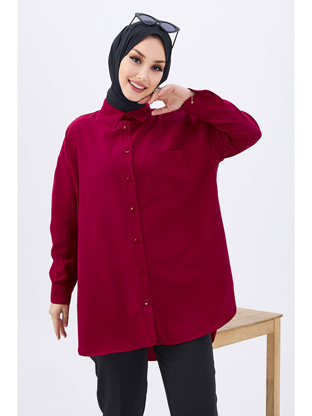 Tek Cepli Gömlek Bordo - 27087-8