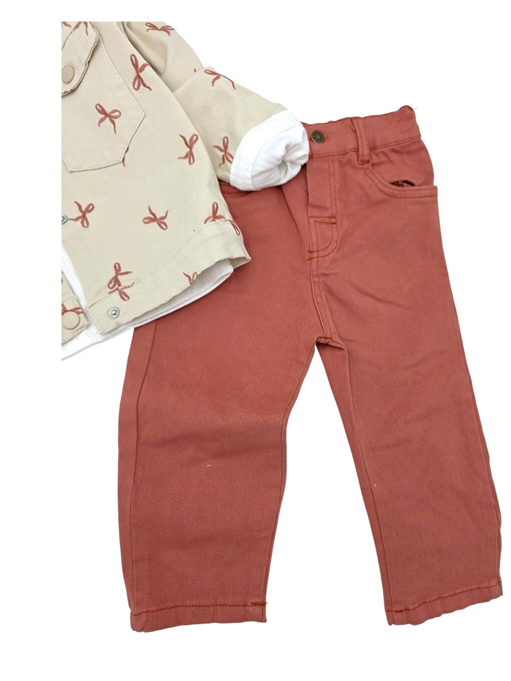 Kahverengi Kız Çocuk Bayramlık Keten Ceketli Pantalonlu Badili 3'lü Takım-4
