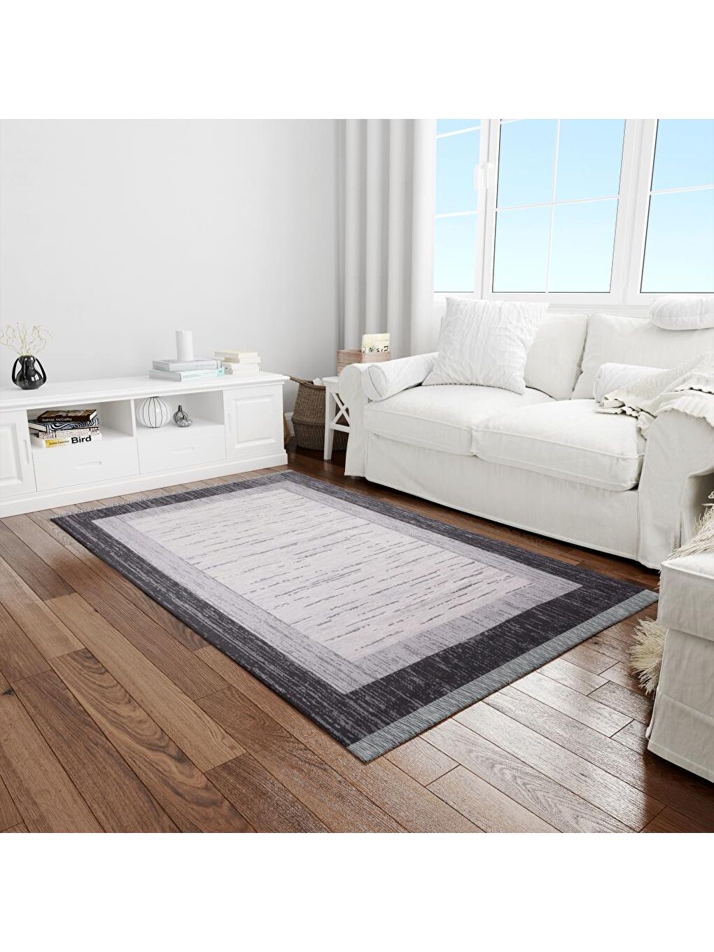 Gri Çift Taraflı Kilim Makinede Yıkanabilir Modern Desenli 120x180 cm-2