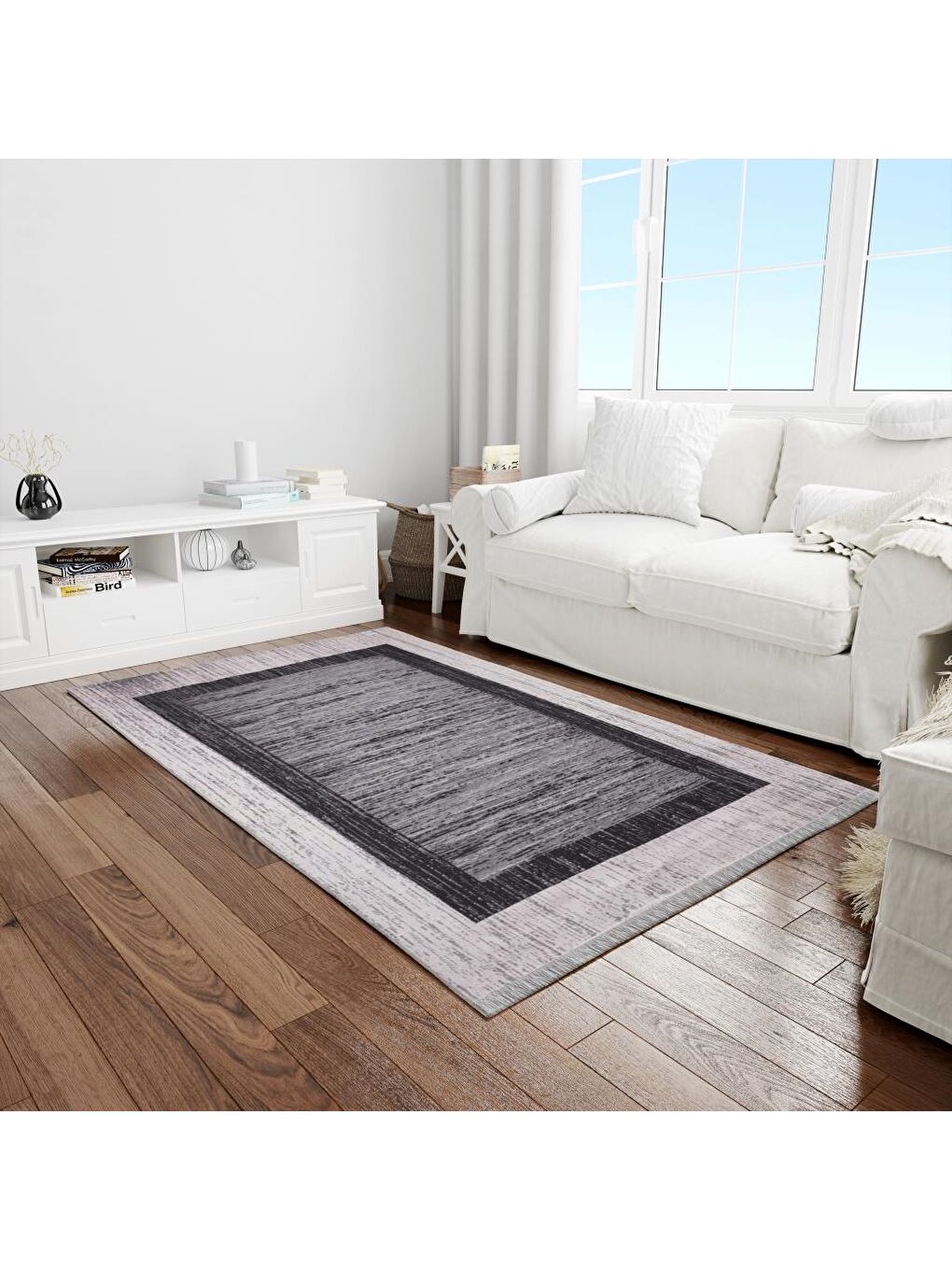 Gri Çift Taraflı Kilim Makinede Yıkanabilir Modern Desenli 120x180 cm-3
