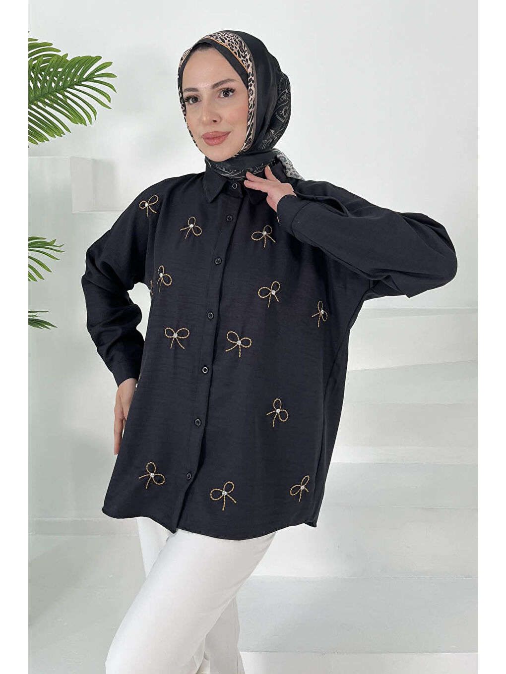 İncili Gömlek Siyah - 27033-1