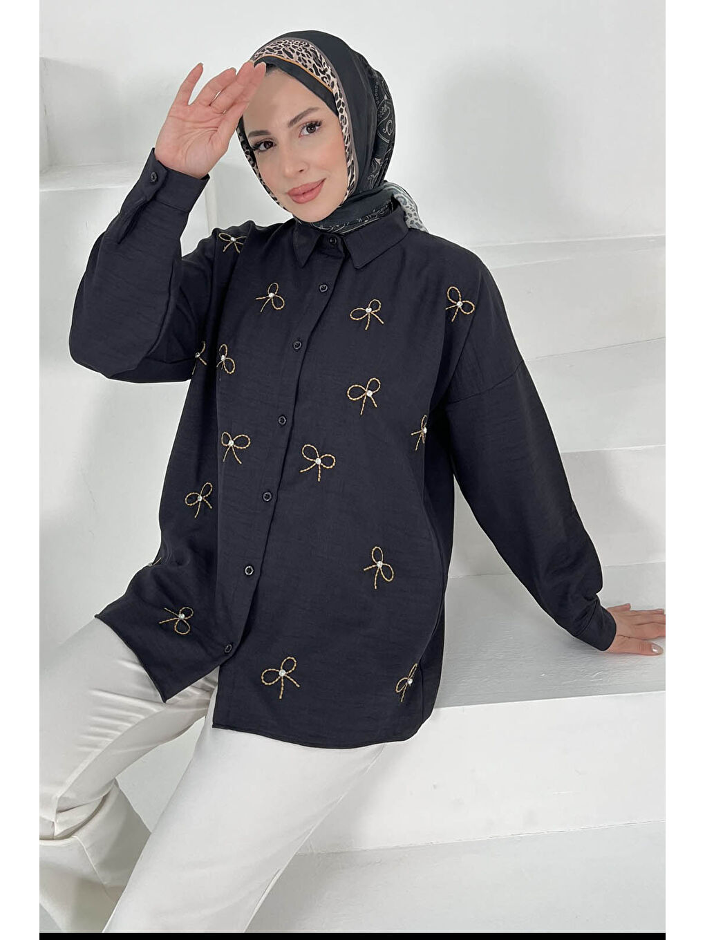 İncili Gömlek Siyah - 27033-2