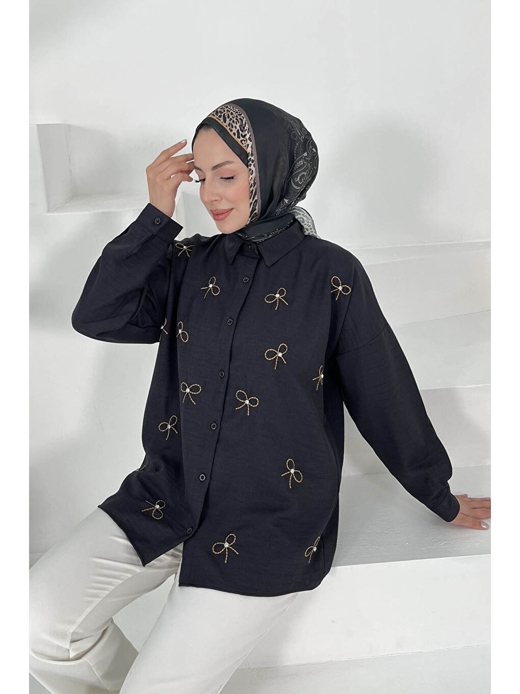 İncili Gömlek Siyah - 27033-5