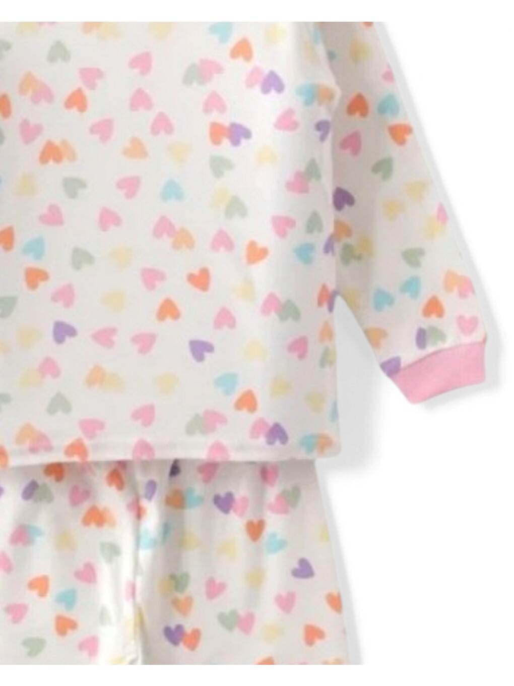Ekru Kız Çocuk Kalp Baskılı Bisiklet Yakalı Mevsimlik %100 Pamuk Gecelik Alt Üst Pijama Takımı-5