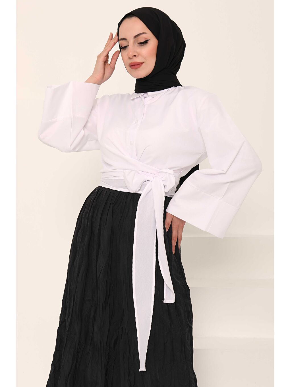 Önden Bağlamalı Gömlek Beyaz - 27034