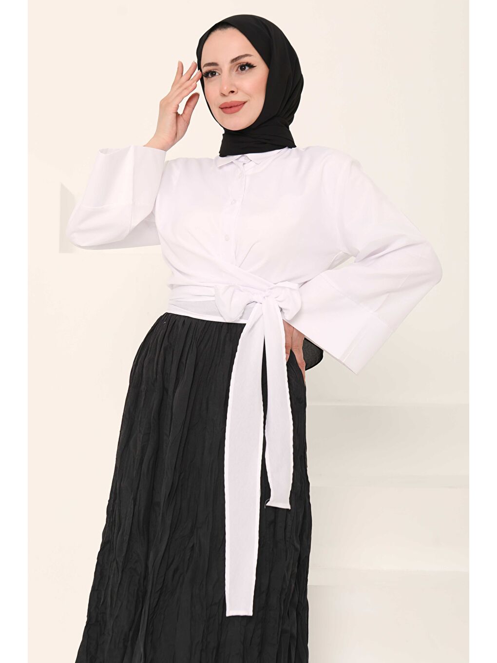 Önden Bağlamalı Gömlek Beyaz - 27034-1