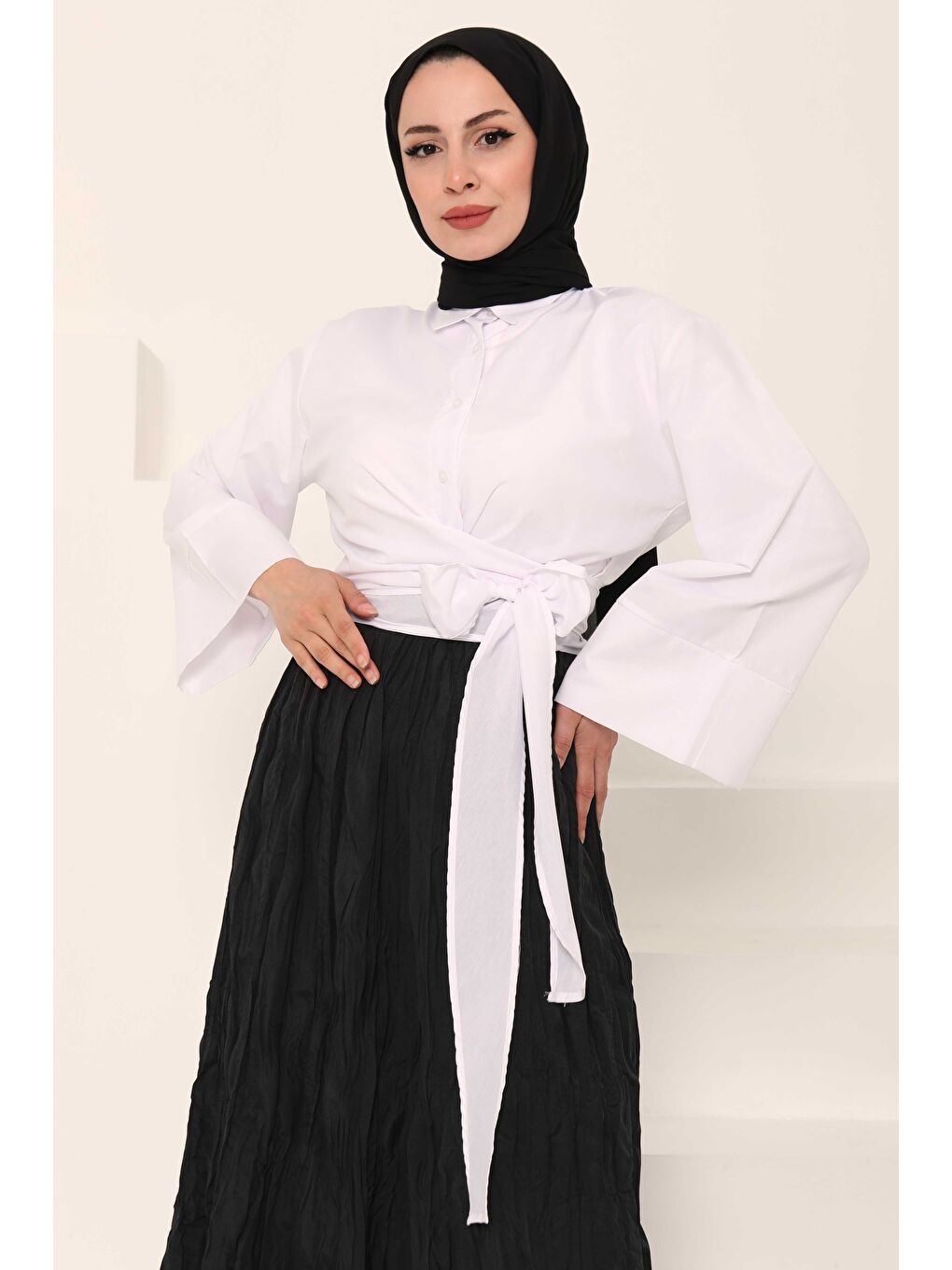 Önden Bağlamalı Gömlek Beyaz - 27034-2