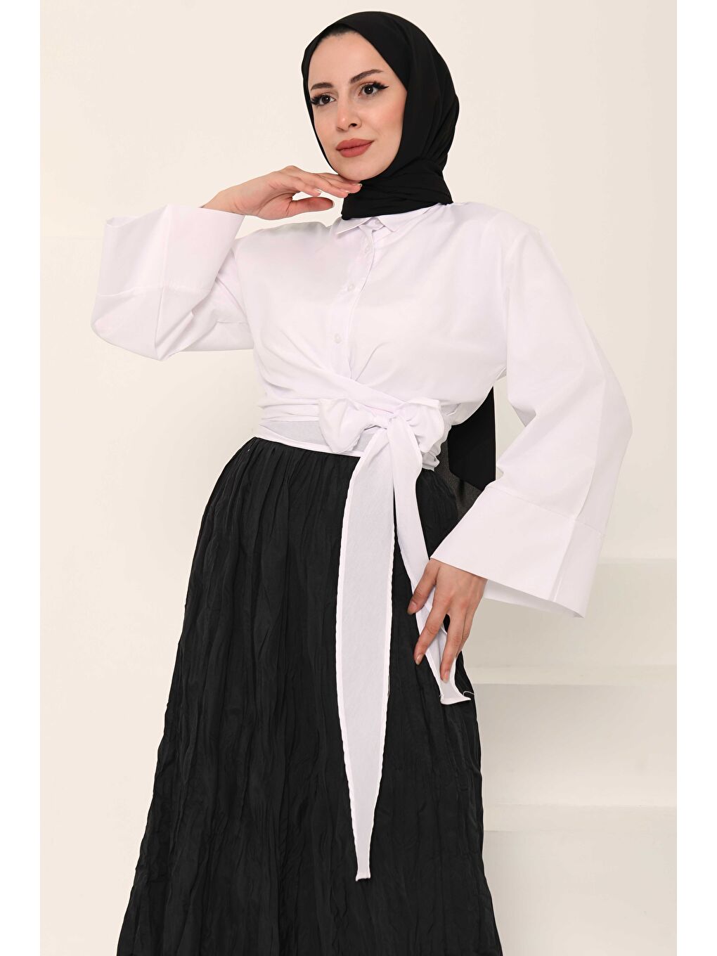 Önden Bağlamalı Gömlek Beyaz - 27034-3