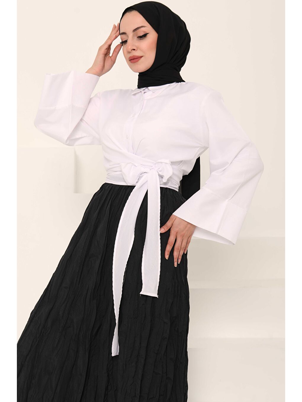 Önden Bağlamalı Gömlek Beyaz - 27034-4