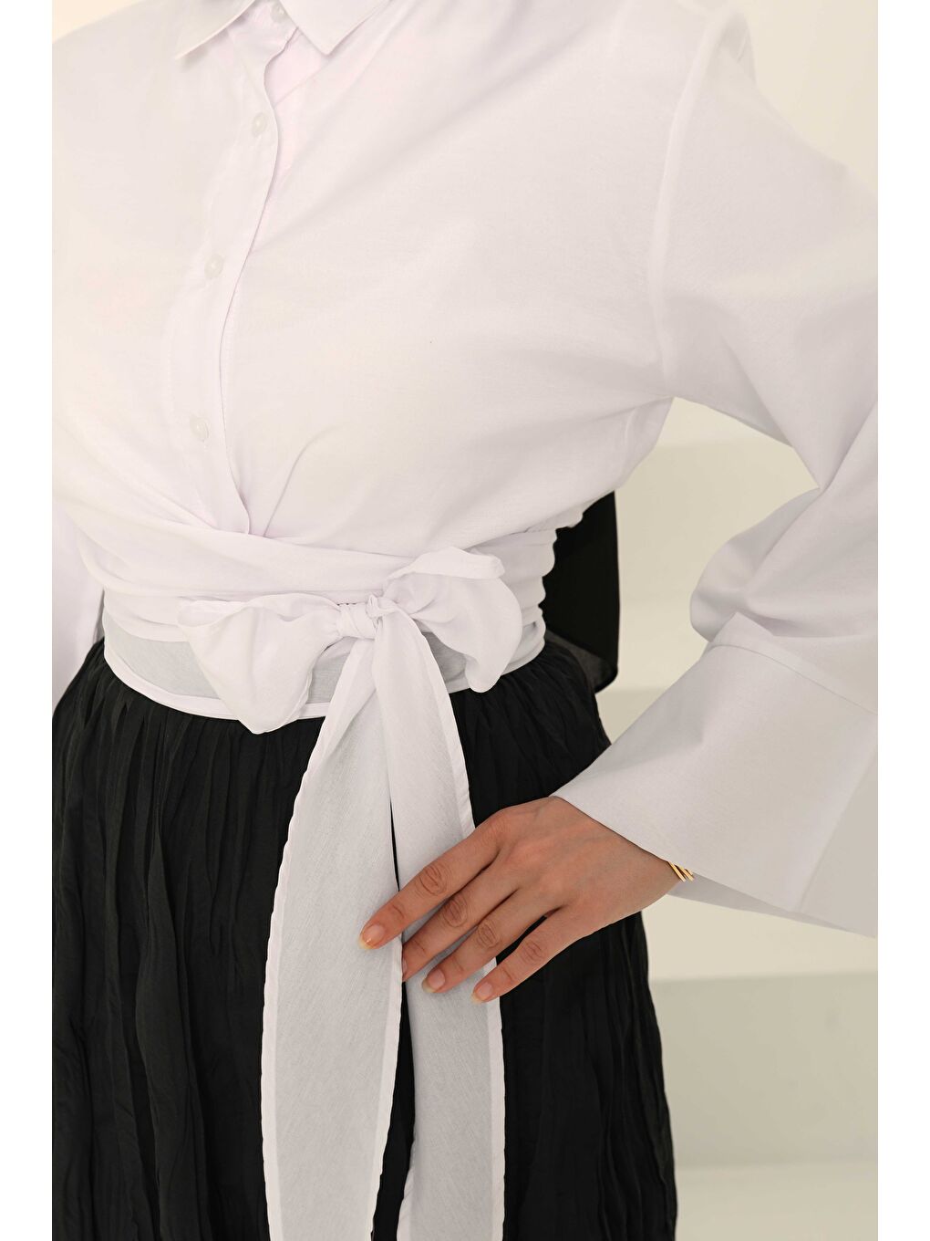 Önden Bağlamalı Gömlek Beyaz - 27034-5