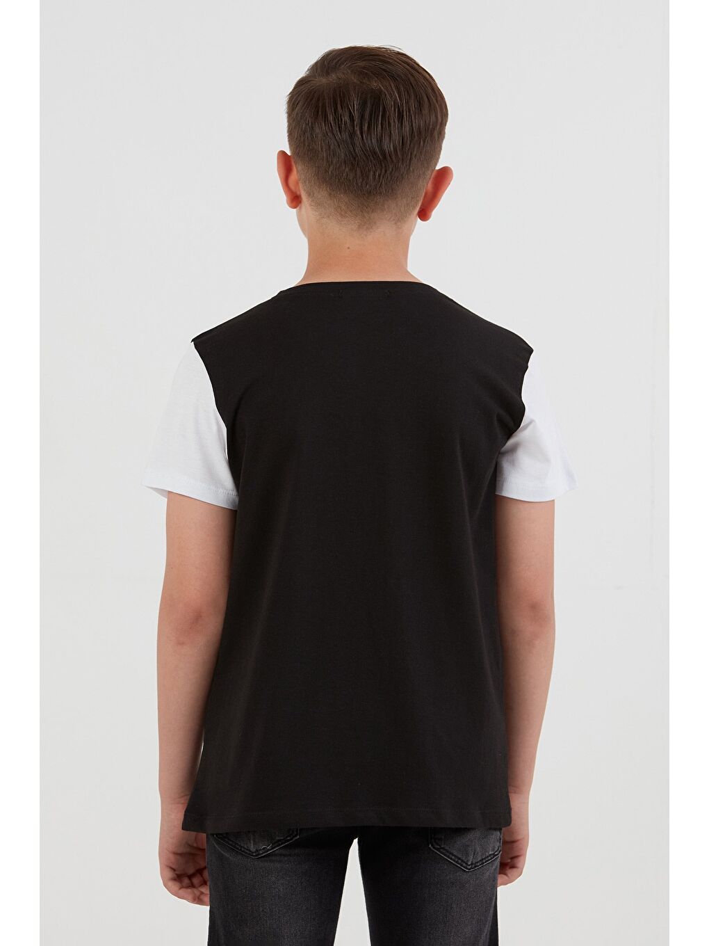 Siyah %100 Pamuk Palmiye Baskılı Erkek Çocuk Tişört-3