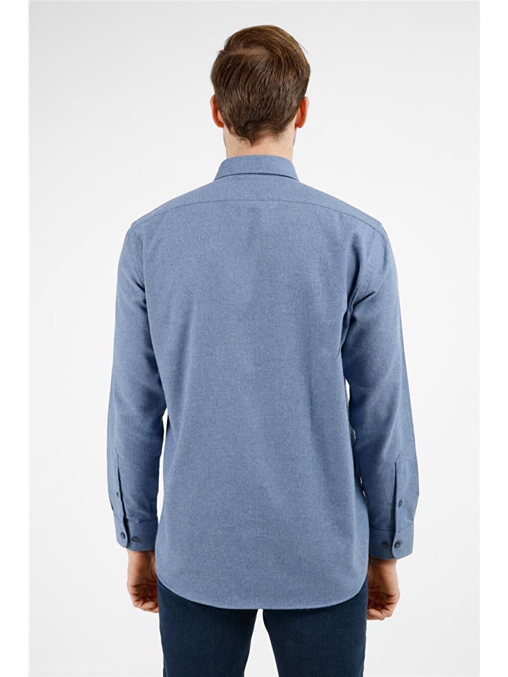Koyu Mavi Düğmeli Yaka Uzun Kol Cepli Comfort Fit Pamuklu Gömlek 1004255234-4