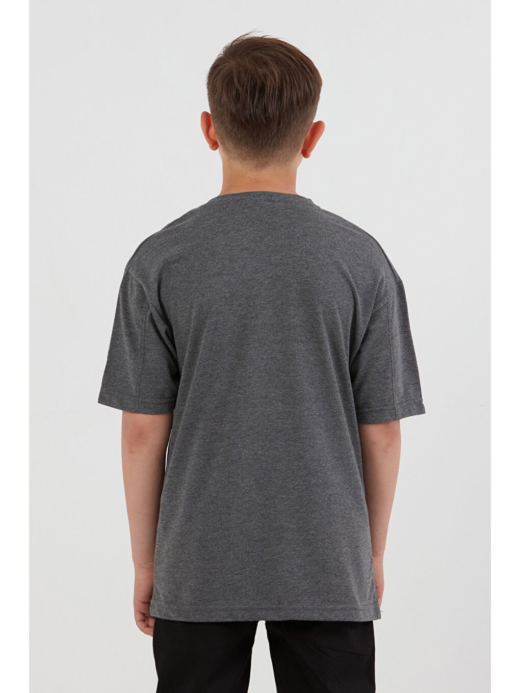 Antrasit Ayıcık Baskılı Bisiklet Yaka Erkek Çocuk Tişört-3