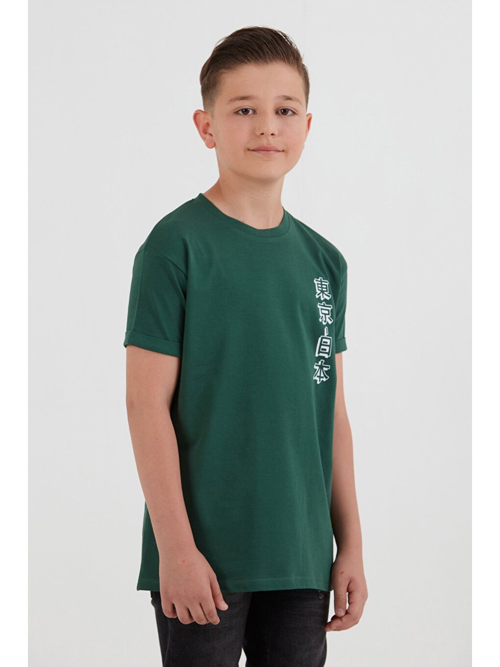 Yeşil %100 Pamuk Baskılı Erkek Çocuk Tişört