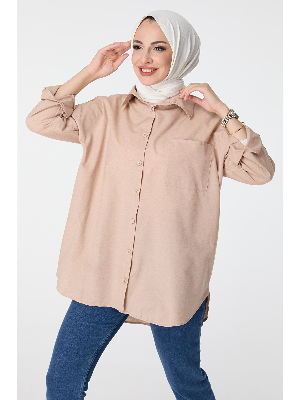Bej Tek Cepli Gömlek Vizon - 27087-1