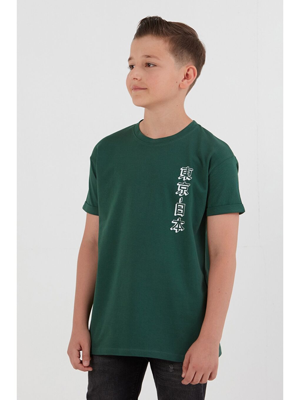 Yeşil %100 Pamuk Baskılı Erkek Çocuk Tişört-2