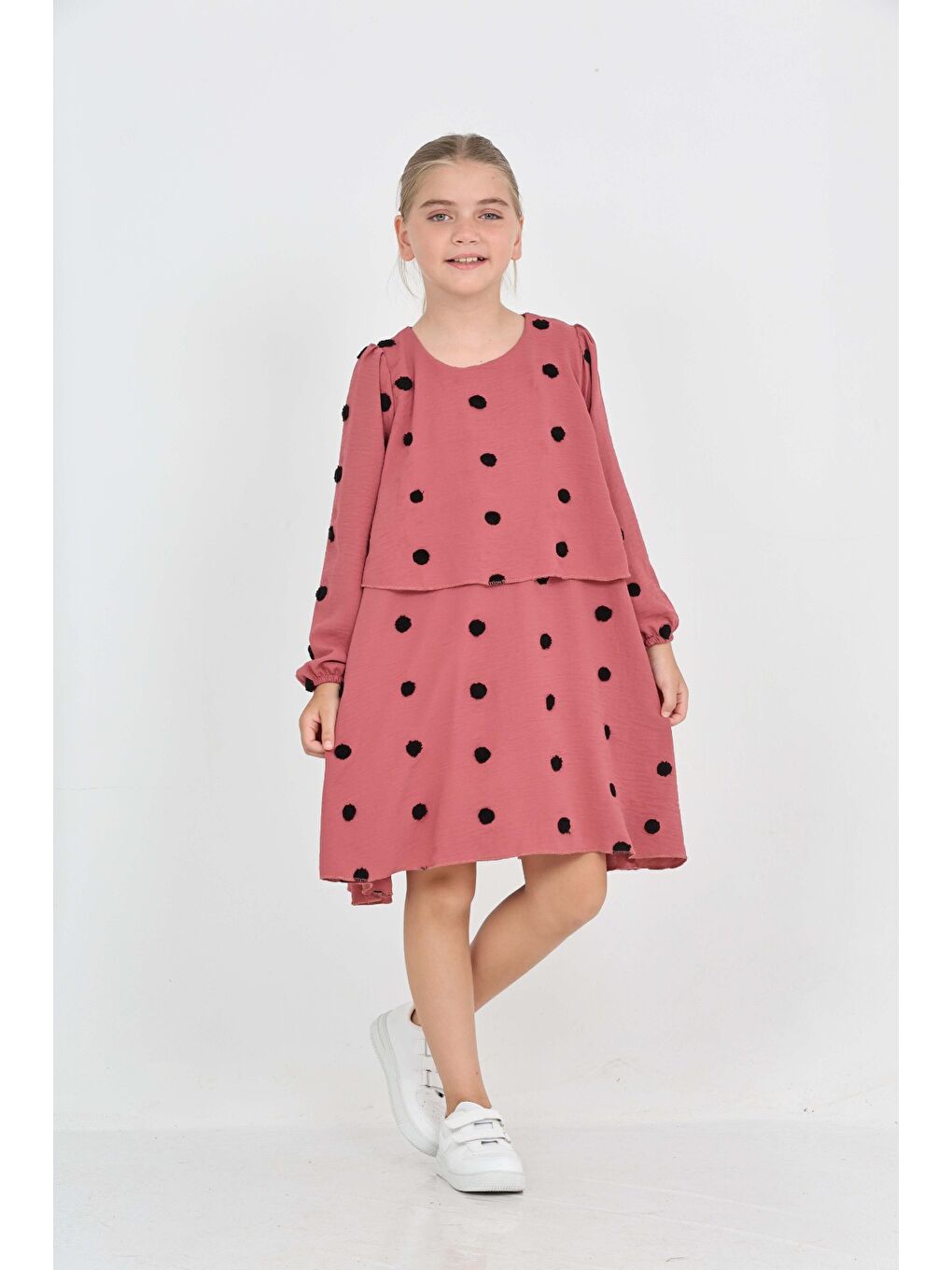 Pembe Kız Çocuk Puantiye Detaylı Elbise