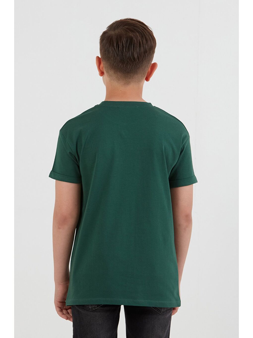 Yeşil %100 Pamuk Baskılı Erkek Çocuk Tişört-3