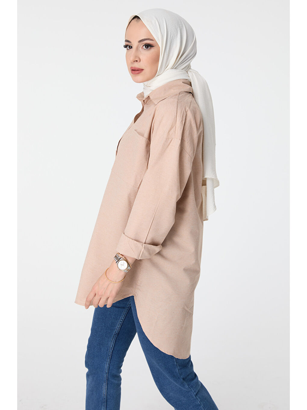 Bej Tek Cepli Gömlek Vizon - 27087-3