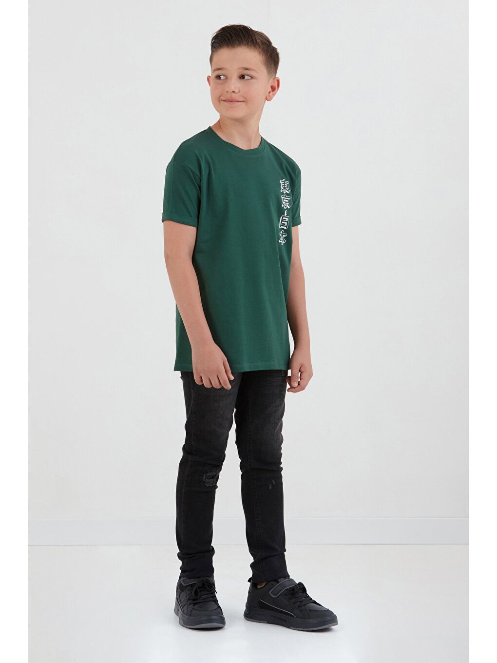 Yeşil %100 Pamuk Baskılı Erkek Çocuk Tişört-4