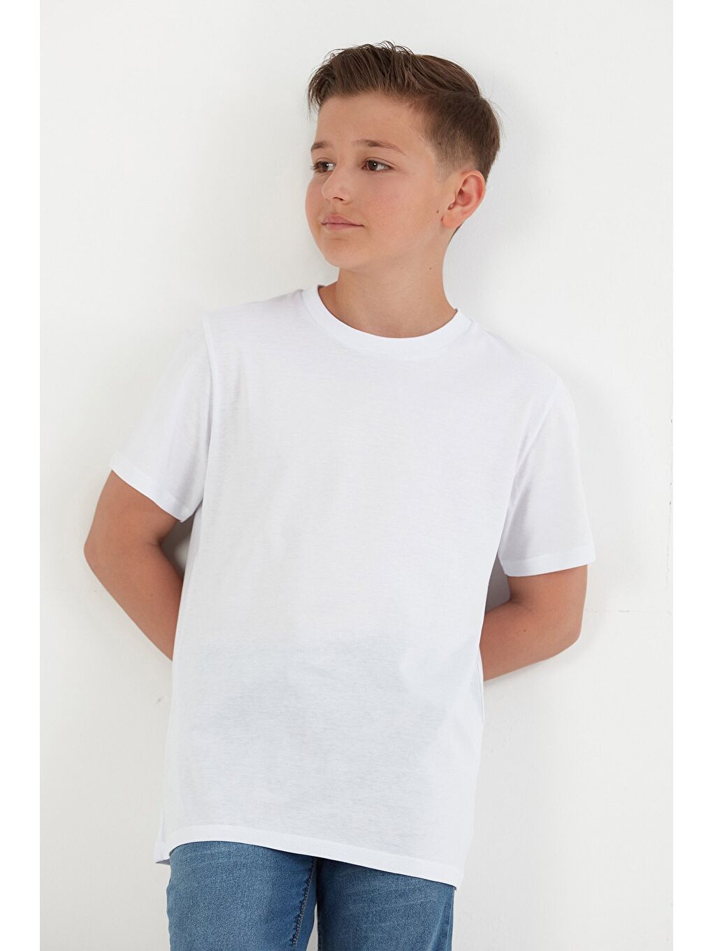 Beyaz %100 Pamuk Basic Unisex Çocuk Tişört