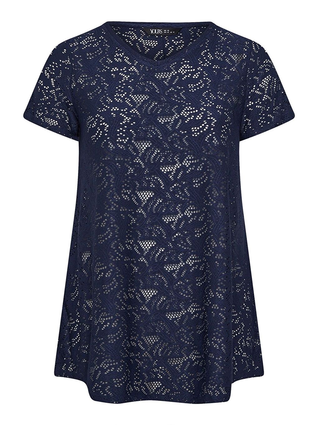 Lacivert Büyük Beden V Yaka Kısa Kollu Astarsız Dantel T-shirt 304095-5