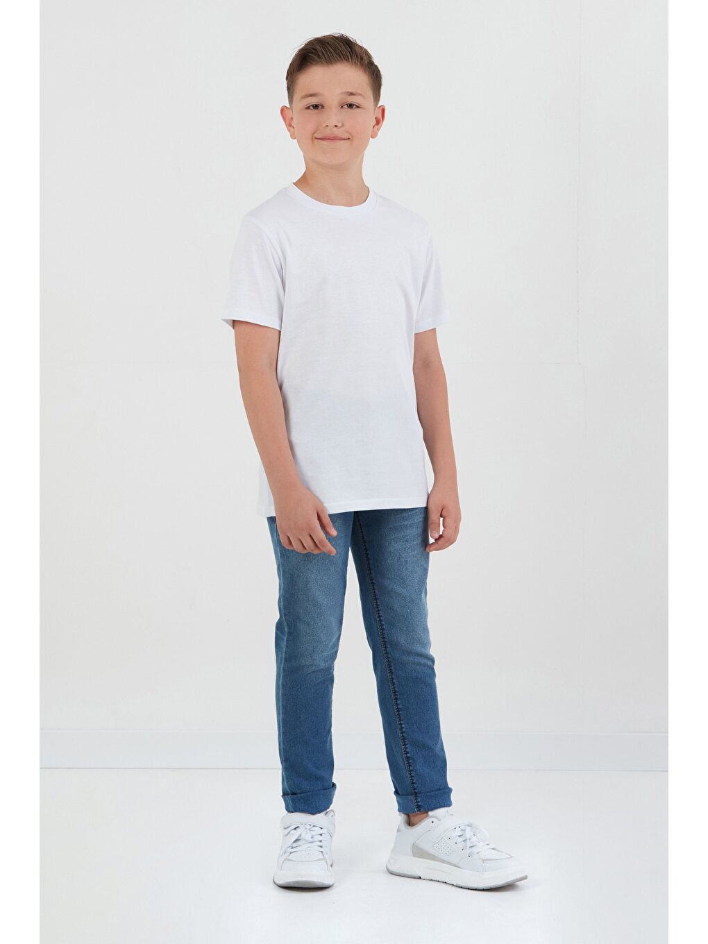 Beyaz %100 Pamuk Basic Unisex Çocuk Tişört-1
