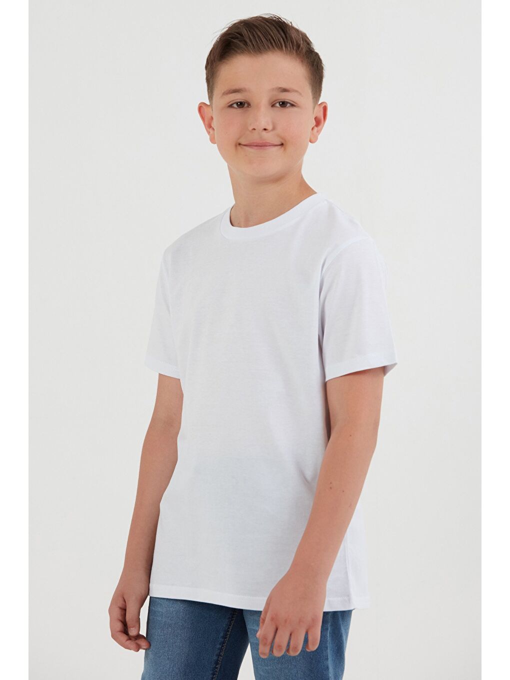 Beyaz %100 Pamuk Basic Unisex Çocuk Tişört-2