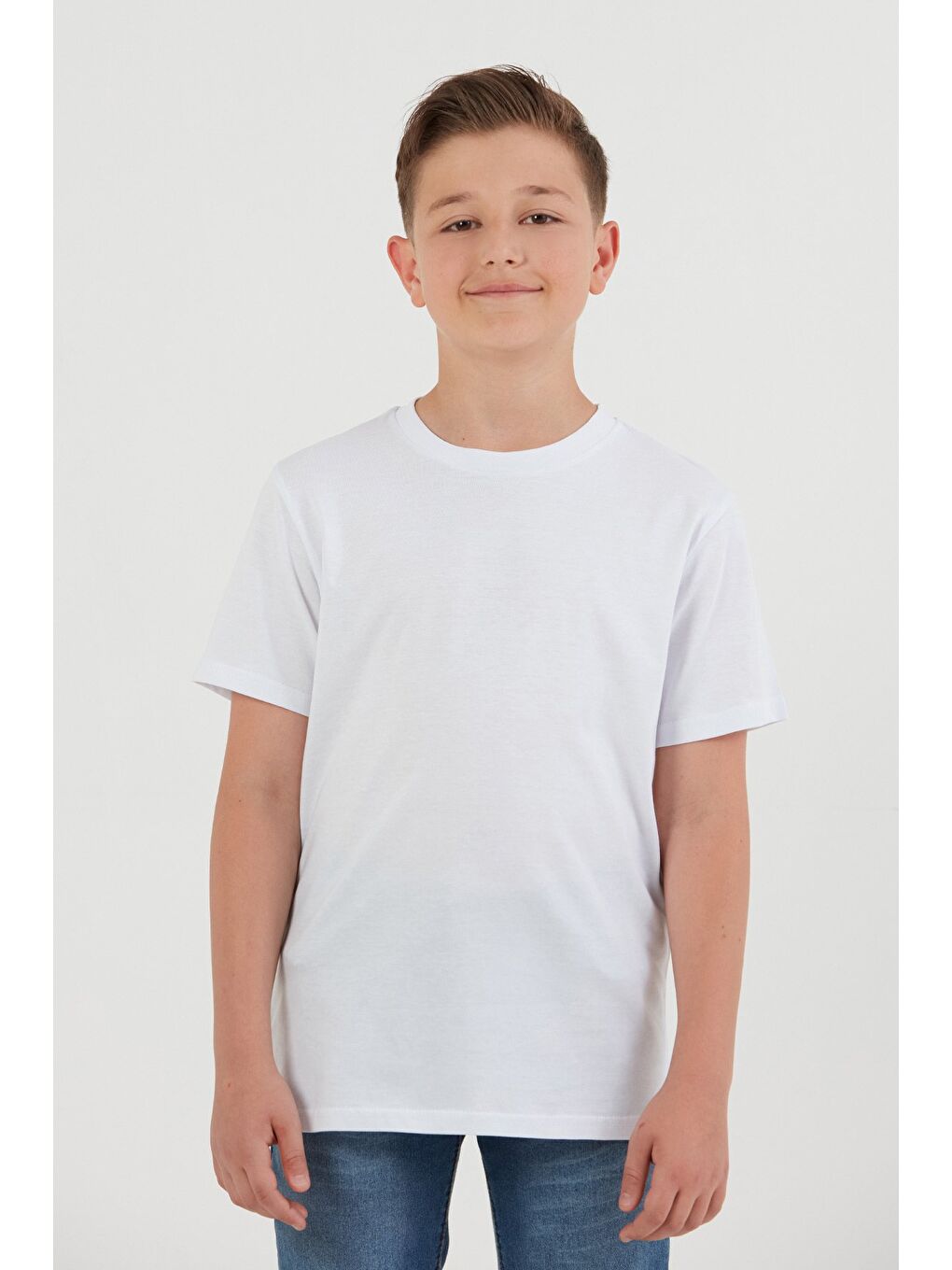 Beyaz %100 Pamuk Basic Unisex Çocuk Tişört-3