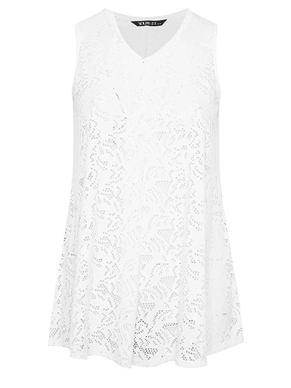Beyaz Büyük Beden V Yaka Sıfır Kol Astarsız Dantel Bluz 304098-5