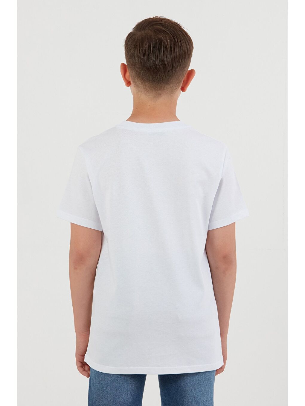 Beyaz %100 Pamuk Basic Unisex Çocuk Tişört-4