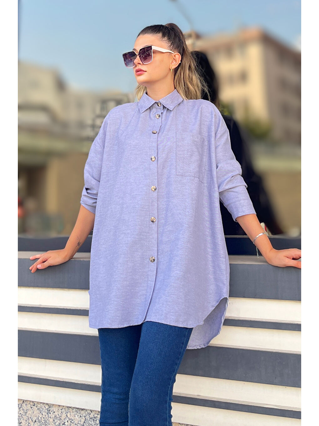 Tek Cepli Gömlek Gri - 27087-6