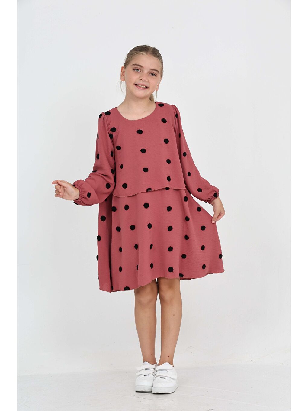 Pembe Kız Çocuk Puantiye Detaylı Elbise-2