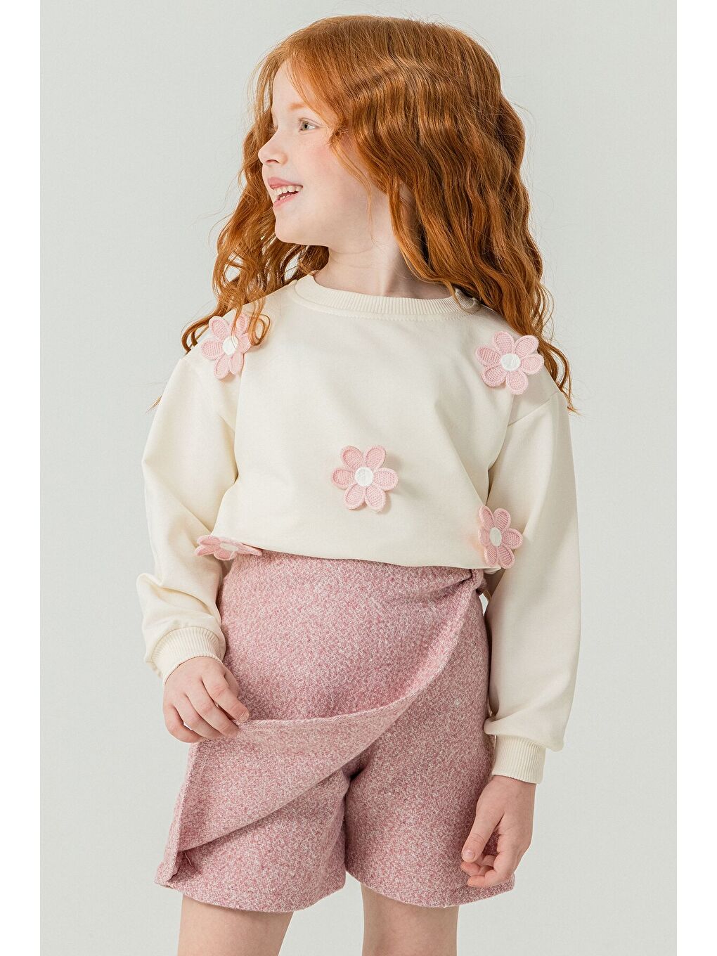 Pembe Kız Çocuk Papatya İşlemeli 2'li Takım 21529-1