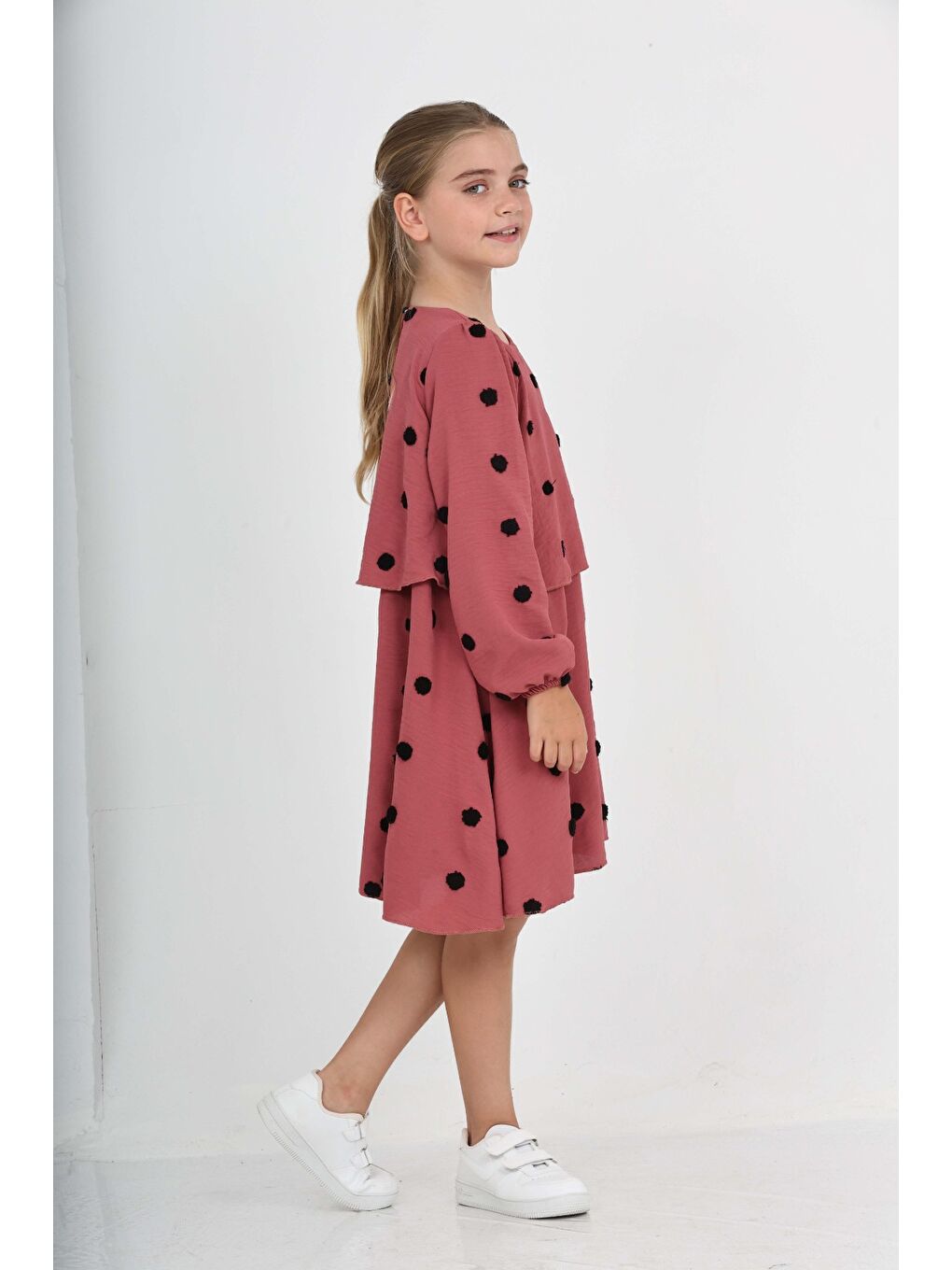 Pembe Kız Çocuk Puantiye Detaylı Elbise-3