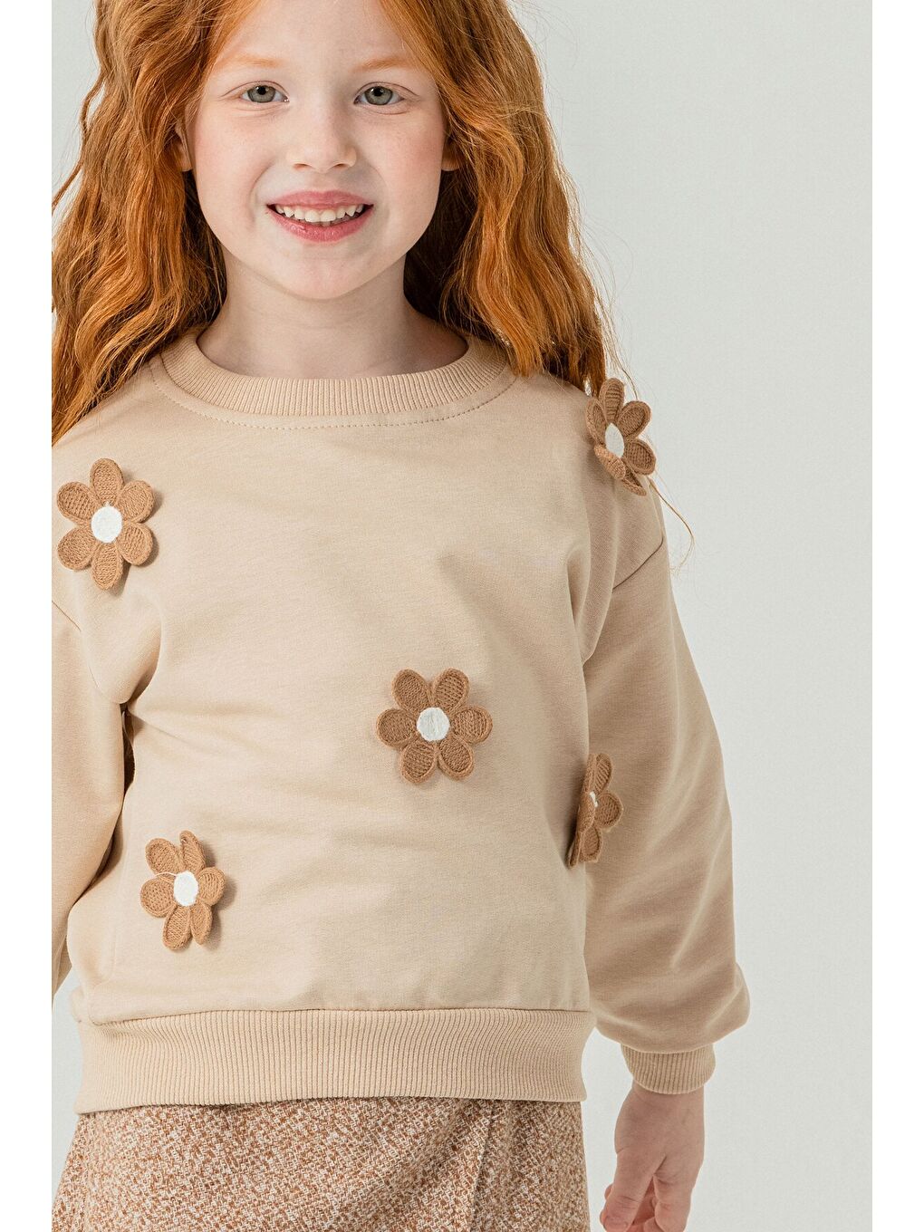 Kahverengi Kız Çocuk Papatya İşlemeli 2'li Takım 21530-1